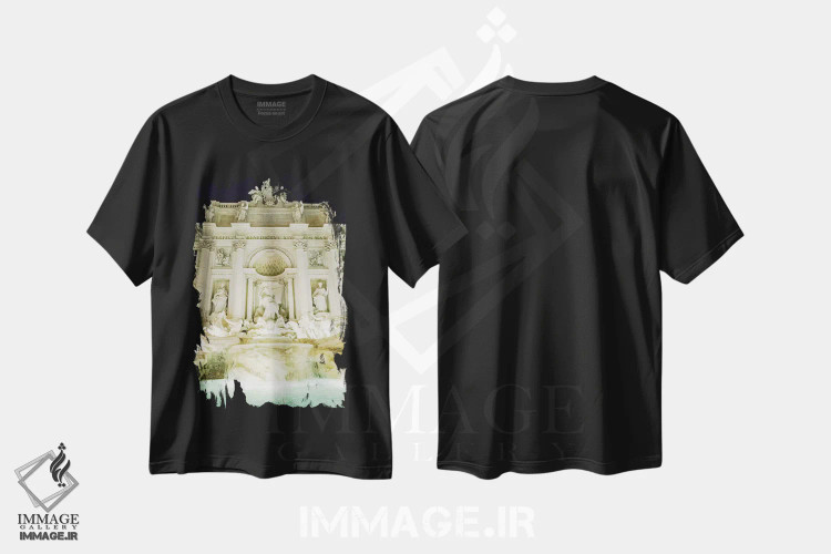 تیشرت مشکی طرح دار Rome, Italy,فواره تروی در شب، رم، ایتالیا، مدیوم اثر لاولی لیتل هوم کو | فروشگاه ایماژ