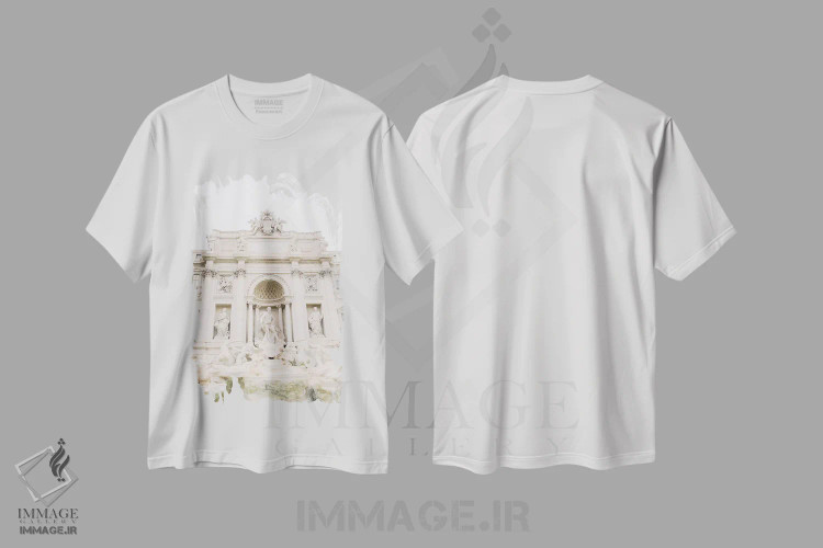 تیشرت سفید طرح دار Rome, Italy,نمای نزدیک فواره تروی، رم، ایتالیا، مدیوم اثر لاولی لیتل هوم کو | immage.ir