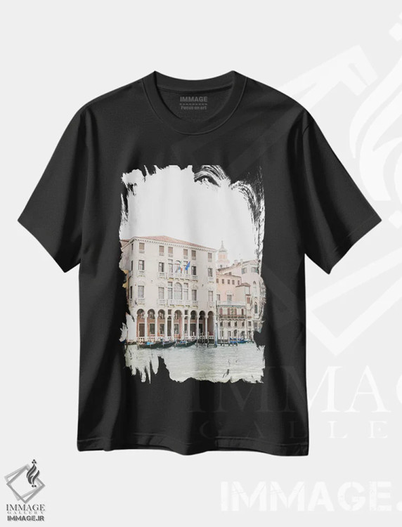 تیشرت مشکی طرح دار Venice, Italy,کانال ونیز شماره ۲، ونیز، ایتالیا، مدیوم اثر لاولی لیتل هوم کو | فروشگاه ایماژ