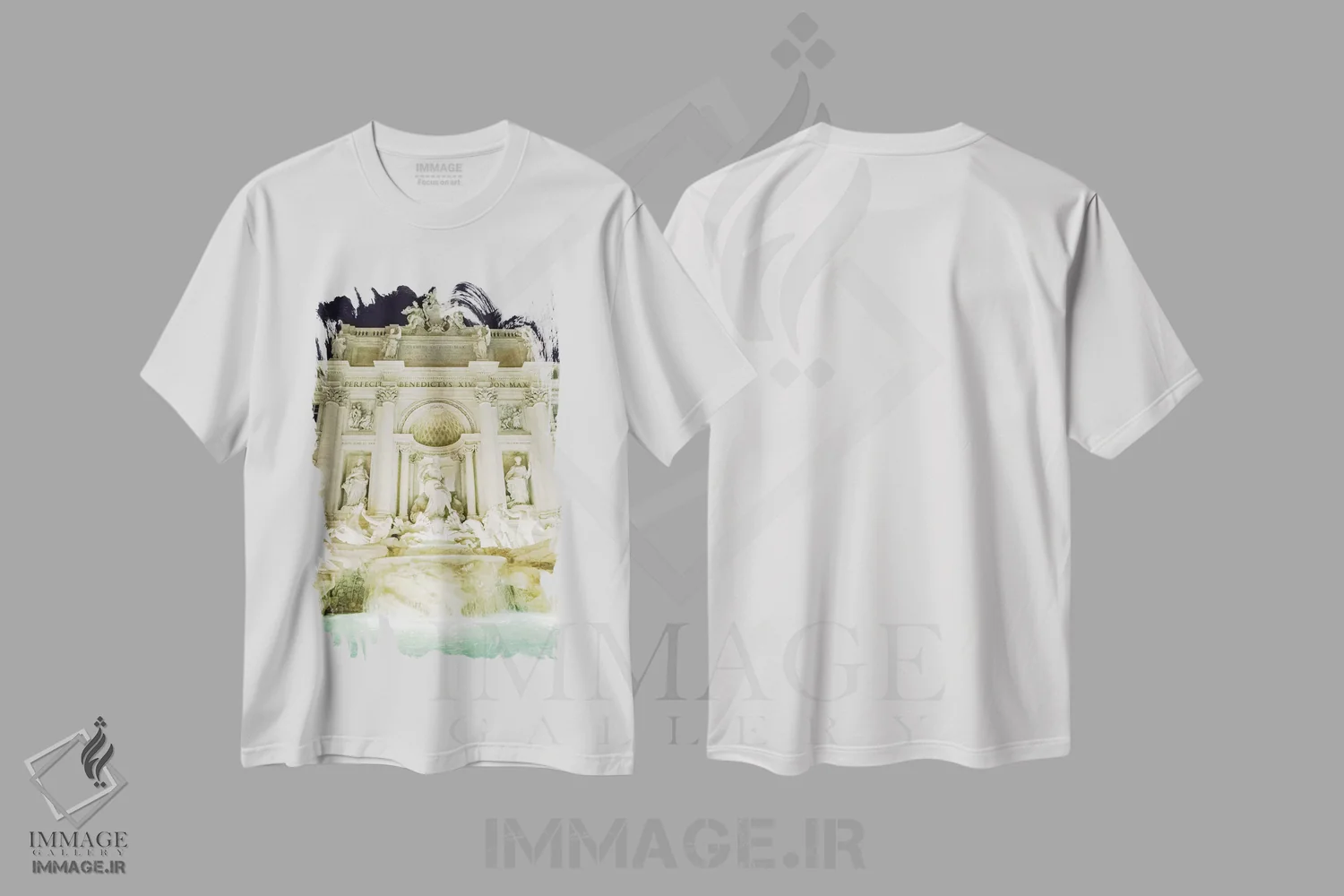 تیشرت سفید طرح دار Rome, Italy,فواره تروی در شب، رم، ایتالیا، مدیوم اثر لاولی لیتل هوم کو | immage.ir