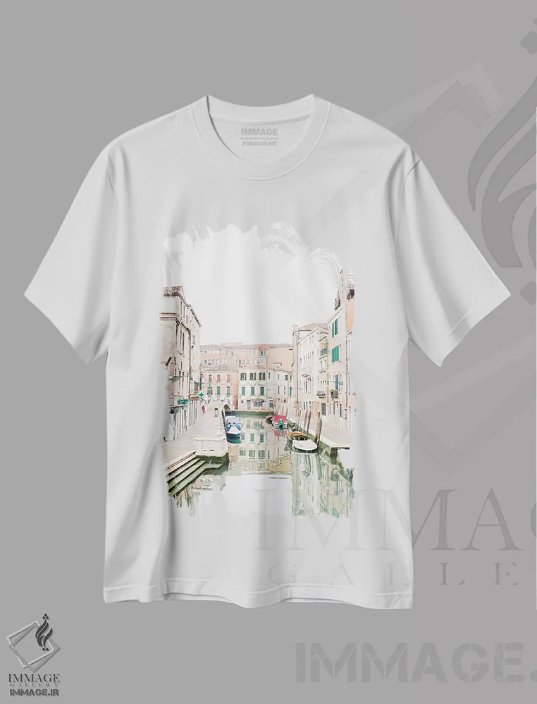 تیشرت سفید طرح دار Venice, Italy,کانال ونیز شماره ۳، ونیز، ایتالیا، مدیوم اثر لاولی لیتل هوم کو | فروشگاه ایماژ