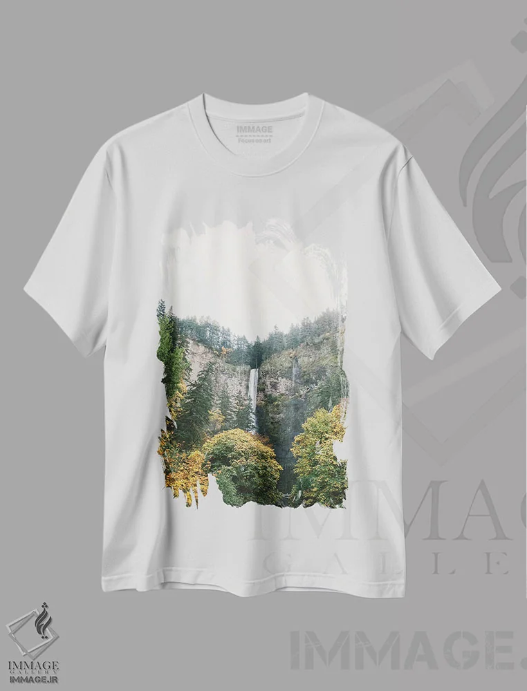 تیشرت سفید طرح دار Portland, Oregon,آبشار شماره ۱، پورتلند، اورگون، مدیوم اثر لاولی لیتل هوم کو | فروشگاه ایماژ