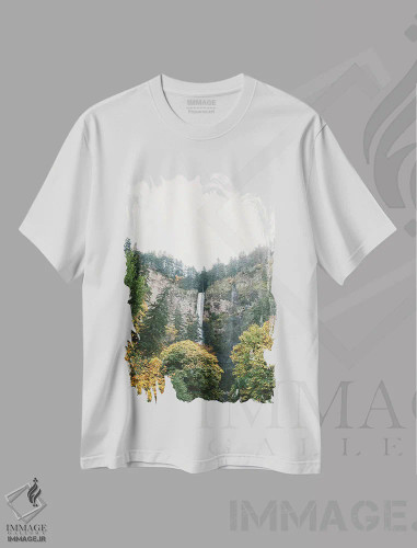 تیشرت سفید طرح دار Portland, Oregon,آبشار شماره ۱، پورتلند، اورگون، مدیوم اثر لاولی لیتل هوم کو | فروشگاه ایماژ