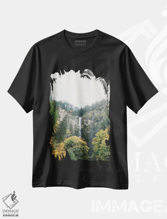 تیشرت مشکی طرح دار Portland, Oregon,آبشار شماره ۱، پورتلند، اورگون، مدیوم اثر لاولی لیتل هوم کو | immage.ir