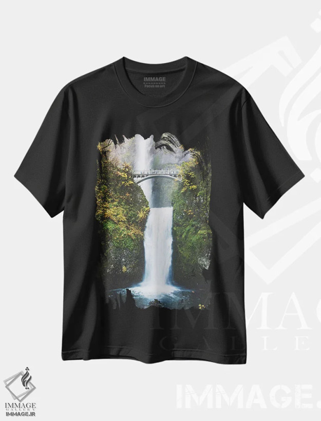 تیشرت مشکی طرح دار Portland, Oregon,آبشار شماره ۲، پورتلند، اورگون، مدیوم اثر لاولی لیتل هوم کو | فروشگاه ایماژ