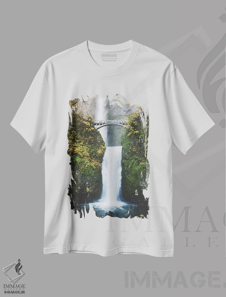 تیشرت سفید طرح دار Portland, Oregon,آبشار شماره ۲، پورتلند، اورگون، مدیوم اثر لاولی لیتل هوم کو | immage.ir