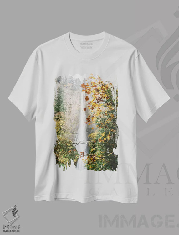 تیشرت سفید طرح دار Portland, Oregon,آبشار شماره ۳، پورتلند، اورگون، مدیوم اثر لاولی لیتل هوم کو | فروشگاه ایماژ