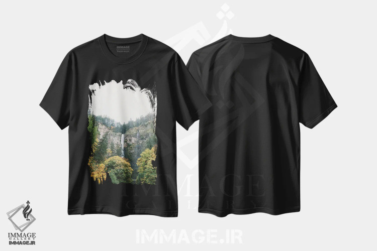 تیشرت مشکی طرح دار Portland, Oregon,آبشار شماره ۱، پورتلند، اورگون، مدیوم اثر لاولی لیتل هوم کو | immage.ir