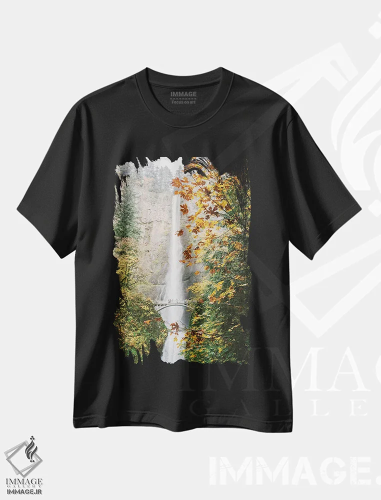 تیشرت مشکی طرح دار Portland, Oregon,آبشار شماره ۳، پورتلند، اورگون، مدیوم اثر لاولی لیتل هوم کو | immage.ir