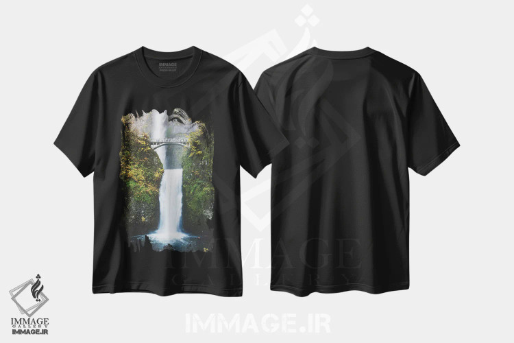 تیشرت مشکی طرح دار Portland, Oregon,آبشار شماره ۲، پورتلند، اورگون، مدیوم اثر لاولی لیتل هوم کو | فروشگاه ایماژ