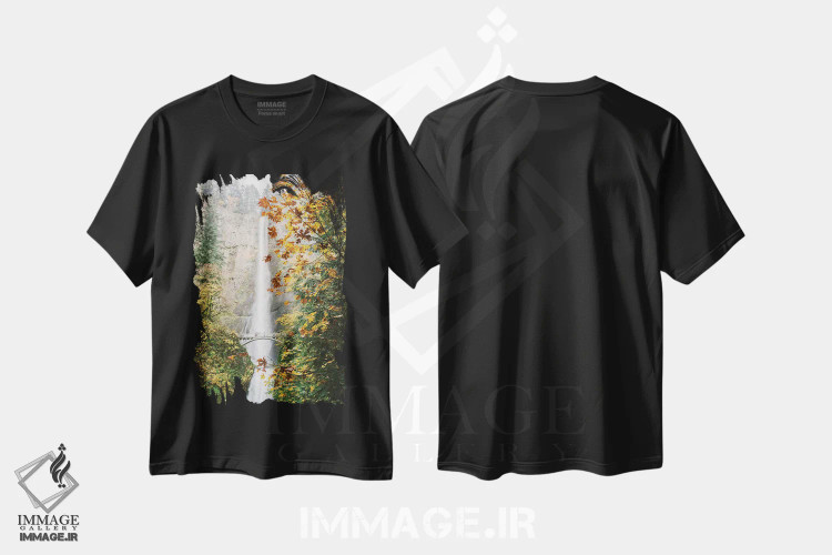 تیشرت مشکی طرح دار Portland, Oregon,آبشار شماره ۳، پورتلند، اورگون، مدیوم اثر لاولی لیتل هوم کو | immage.ir