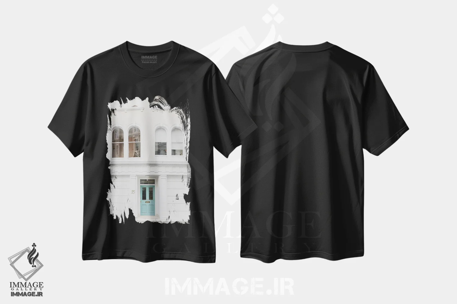 تیشرت مشکی طرح دار London, England,در آبی شماره ۱، لندن، انگلستان، مدیوم اثر لاولی لیتل هوم کو | فروشگاه ایماژ