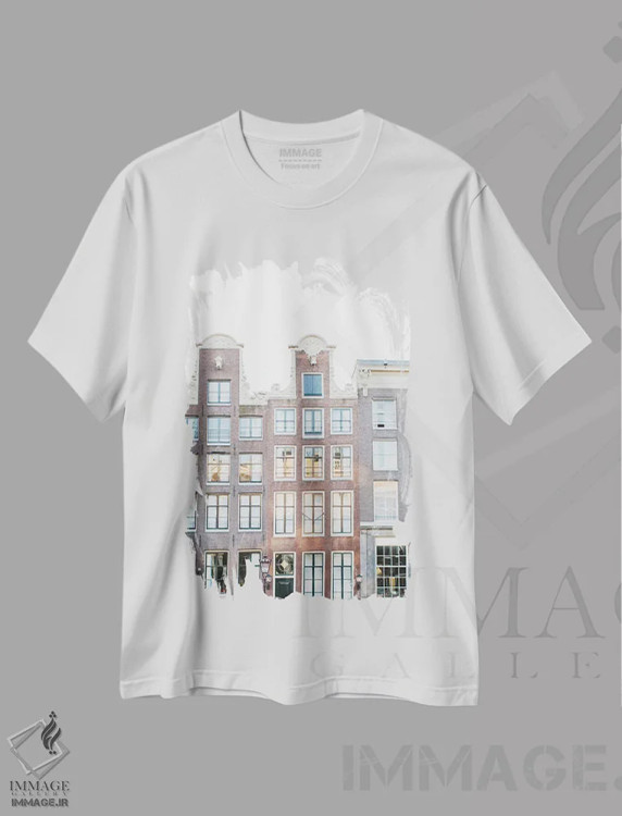 تیشرت سفید طرح دار Amsterdam,خانه های کانالی شماره ۲، آمستردام، مدیوم اثر لاولی لیتل هوم کو | immage.ir