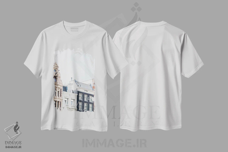 تیشرت سفید طرح دار Amsterdam,پشت بام خانه های کانالی، آمستردام، مدیوم اثر لاولی لیتل هوم کو | immage.ir