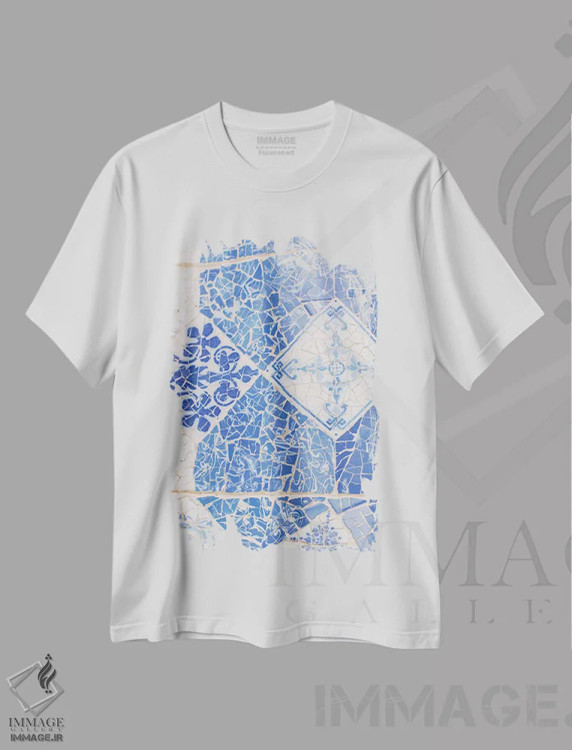 تیشرت سفید طرح دار Barcelona, Spain,جزئیات موزاییک، بارسلون، اسپانیا اثر لاولی لیتل هوم کو | فروشگاه ایماژ