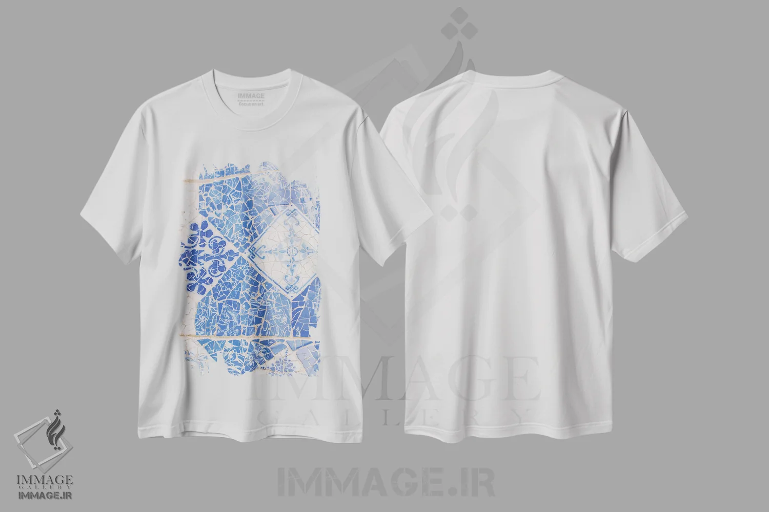 تیشرت سفید طرح دار Barcelona, Spain,جزئیات موزاییک، بارسلون، اسپانیا اثر لاولی لیتل هوم کو | فروشگاه ایماژ