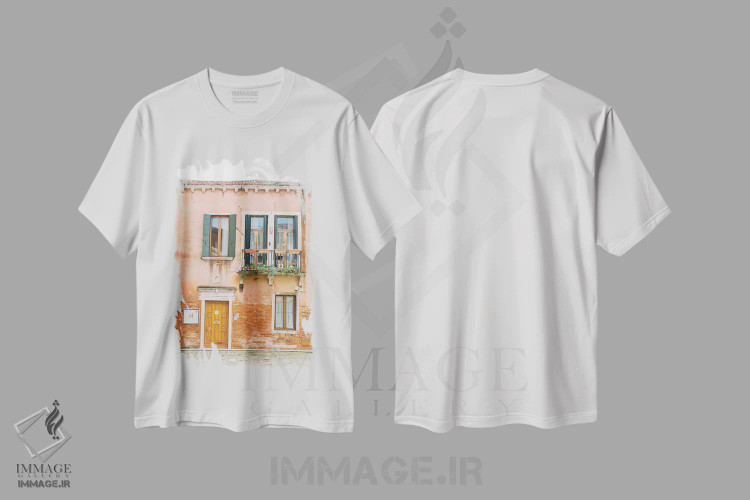 تیشرت سفید طرح دار Venice, Italy,ساختمان پاستلی، ونیز، ایتالیا، مدیوم اثر لاولی لیتل هوم کو | فروشگاه ایماژ