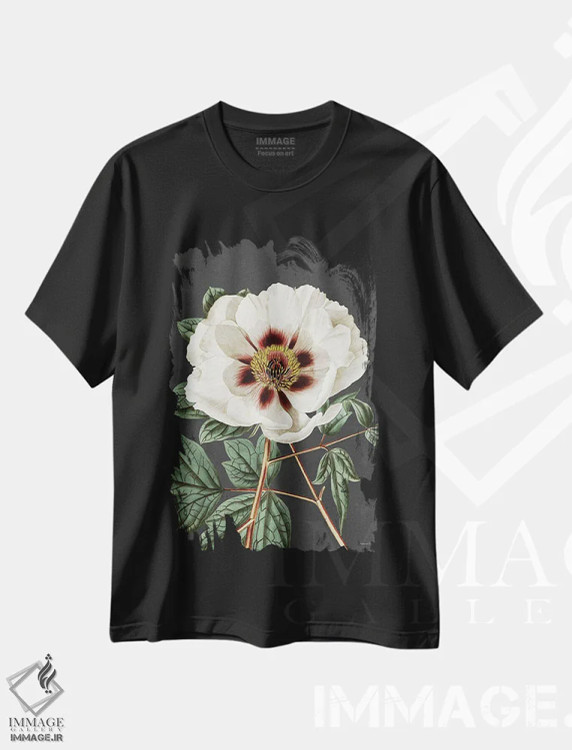 تیشرت مشکی طرح دار رز قدیمی، دکور معاصر اثر لِتِرد اند لایند | فروشگاه ایماژ