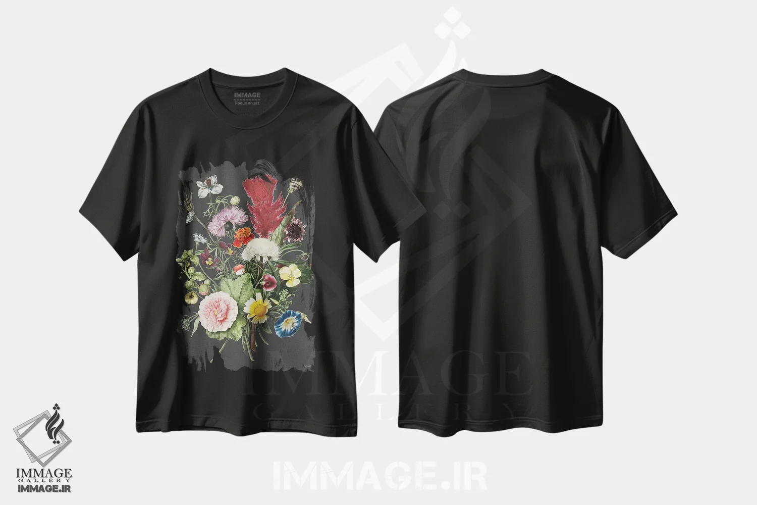 تیشرت مشکی طرح دار دسته گل قدیمی، دکور معاصر اثر لِتِرد اند لایند | immage.ir