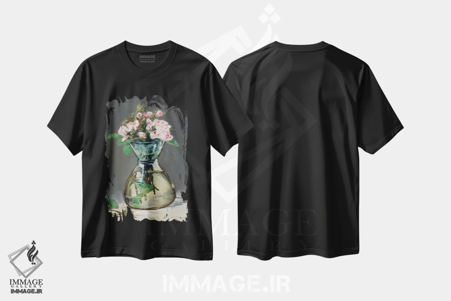 تیشرت مشکی طرح دار رزهای صورتی آبرنگی، تزئینی اثر لِتِرد اند لایند | immage.ir