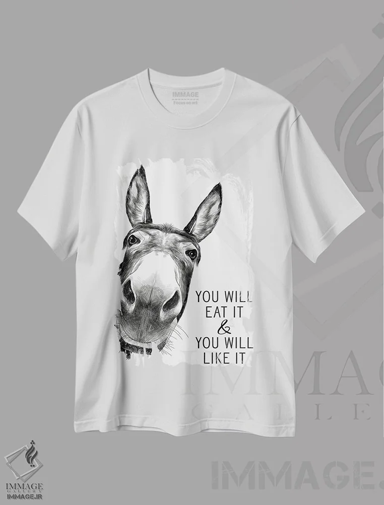 تیشرت سفید طرح دار تو آن را خواهی خورد، هنر تزئینی سیاه و سفید اثر لِتِرد اند لایند | فروشگاه ایماژ