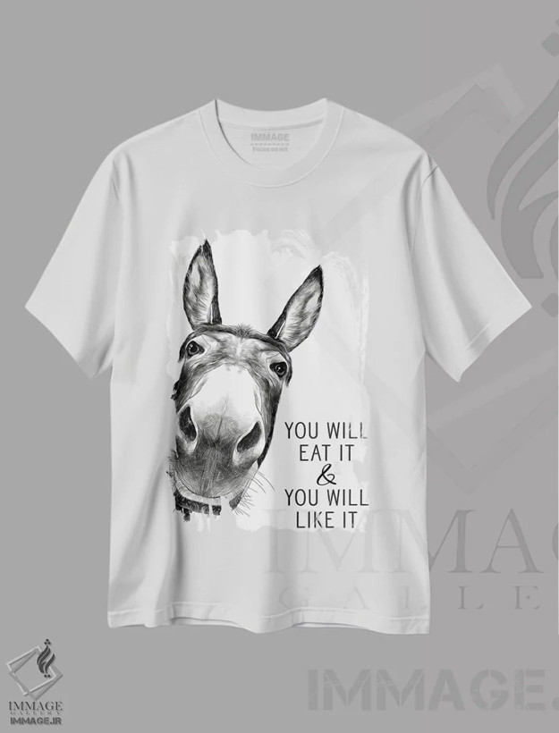 تیشرت سفید طرح دار تو آن را خواهی خورد، هنر تزئینی سیاه و سفید اثر لِتِرد اند لایند | فروشگاه ایماژ