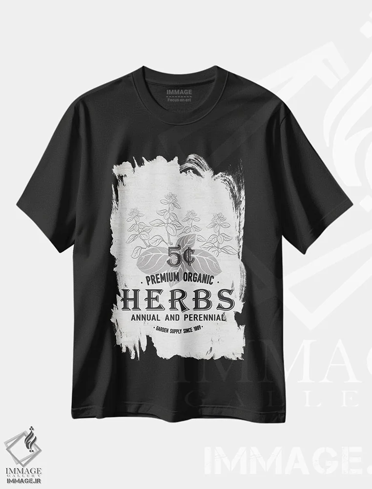 تیشرت مشکی طرح دار سبزیجات معطر، دکور روستایی اثر لِتِرد اند لایند | immage.ir