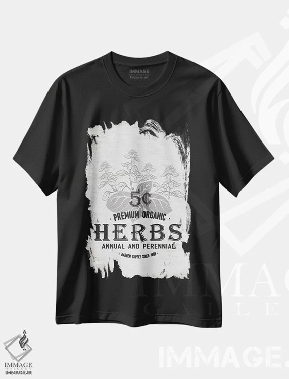 تیشرت مشکی طرح دار سبزیجات معطر، دکور روستایی اثر لِتِرد اند لایند | immage.ir