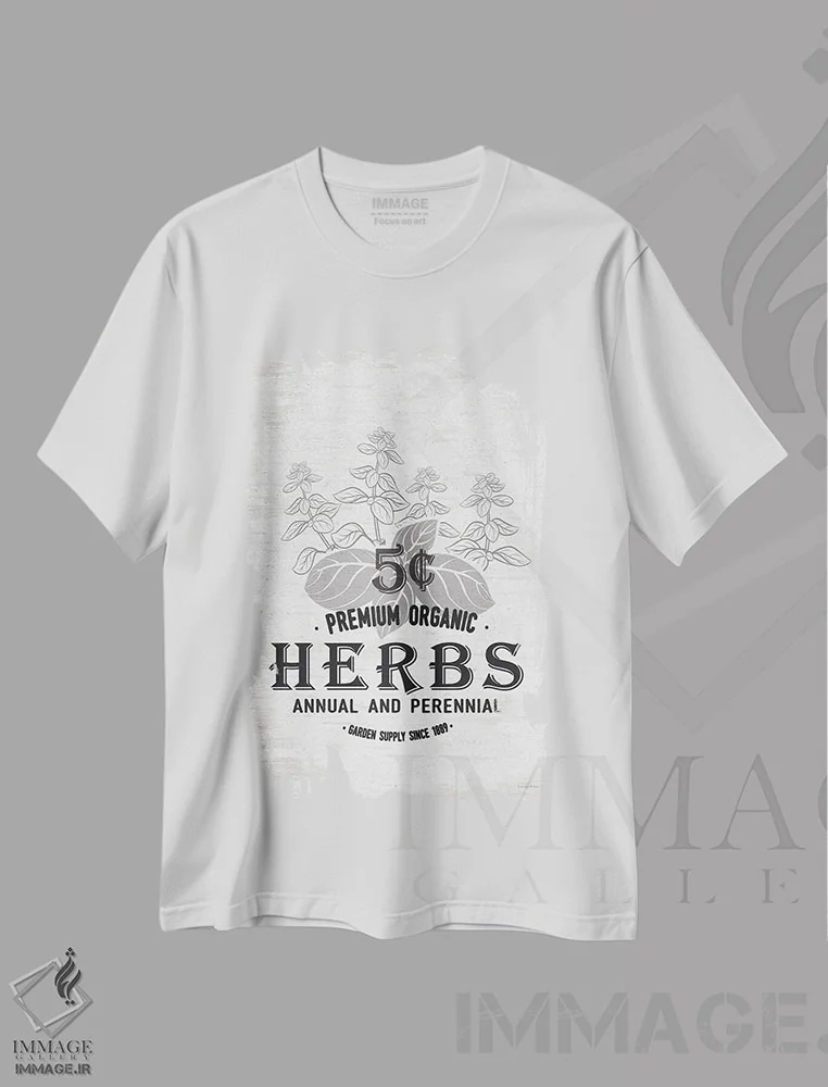 تیشرت سفید طرح دار سبزیجات معطر، دکور روستایی اثر لِتِرد اند لایند | فروشگاه ایماژ