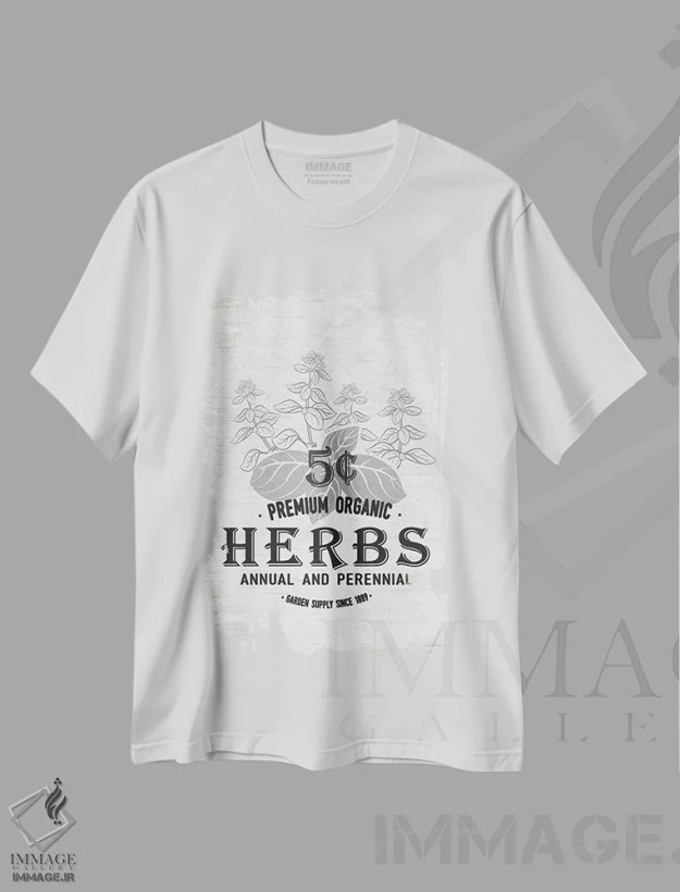 تیشرت سفید طرح دار سبزیجات معطر، دکور روستایی اثر لِتِرد اند لایند | فروشگاه ایماژ