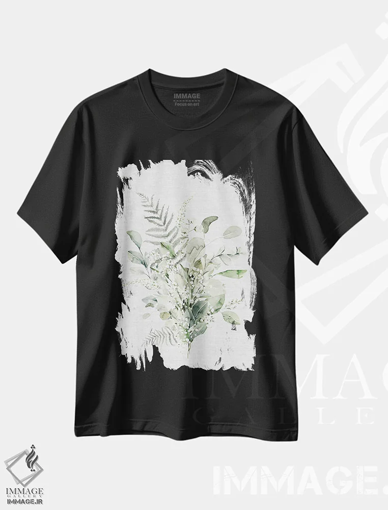 تیشرت مشکی طرح دار پناهگاه برگدار VII، تزئینی اثر لِتِرد اند لایند | immage.ir