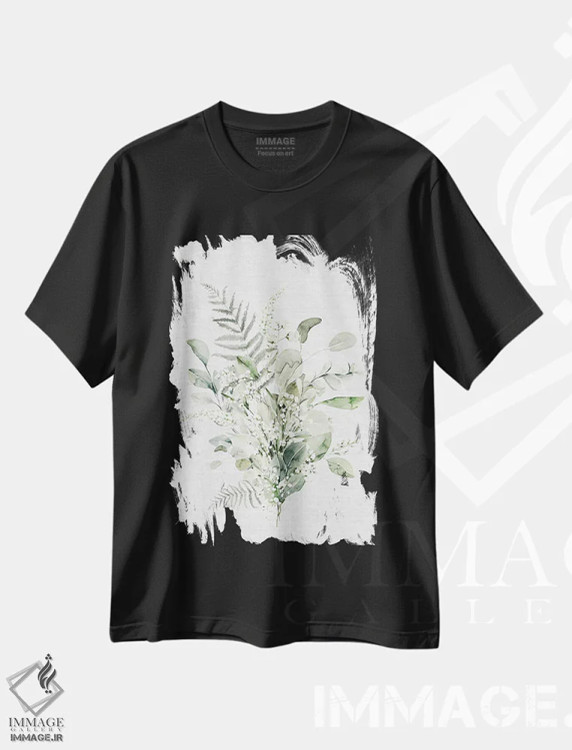 تیشرت مشکی طرح دار پناهگاه برگدار VII، تزئینی اثر لِتِرد اند لایند | immage.ir