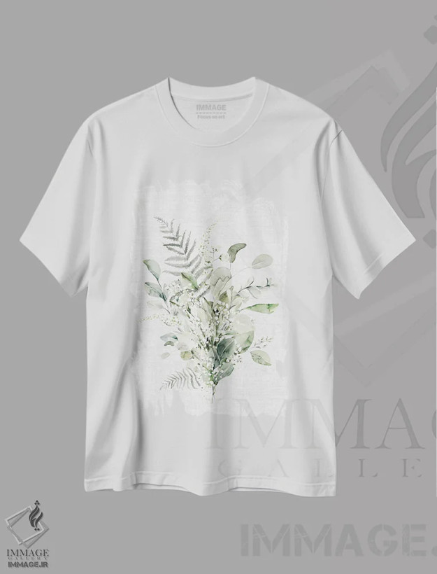 تیشرت سفید طرح دار پناهگاه برگدار VII، تزئینی اثر لِتِرد اند لایند | فروشگاه ایماژ