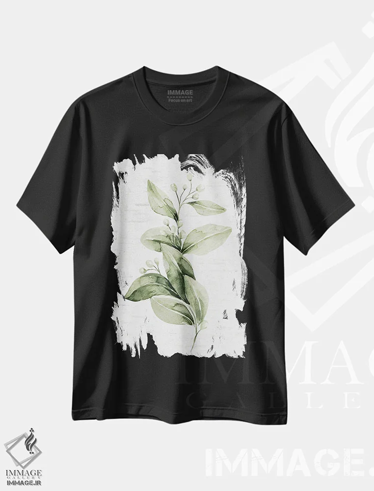 تیشرت مشکی طرح دار پناهگاه برگدار V، تزئینی اثر لِتِرد اند لایند | فروشگاه ایماژ