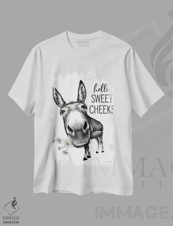 تیشرت سفید طرح دار سلام به الاغ لپ شیرین، هنر دیجیتال سیاه و سفید اثر لِتِرد اند لایند | فروشگاه ایماژ