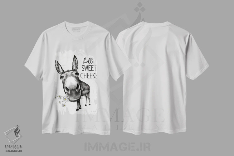 تیشرت سفید طرح دار سلام به الاغ لپ شیرین، هنر دیجیتال سیاه و سفید اثر لِتِرد اند لایند | فروشگاه ایماژ