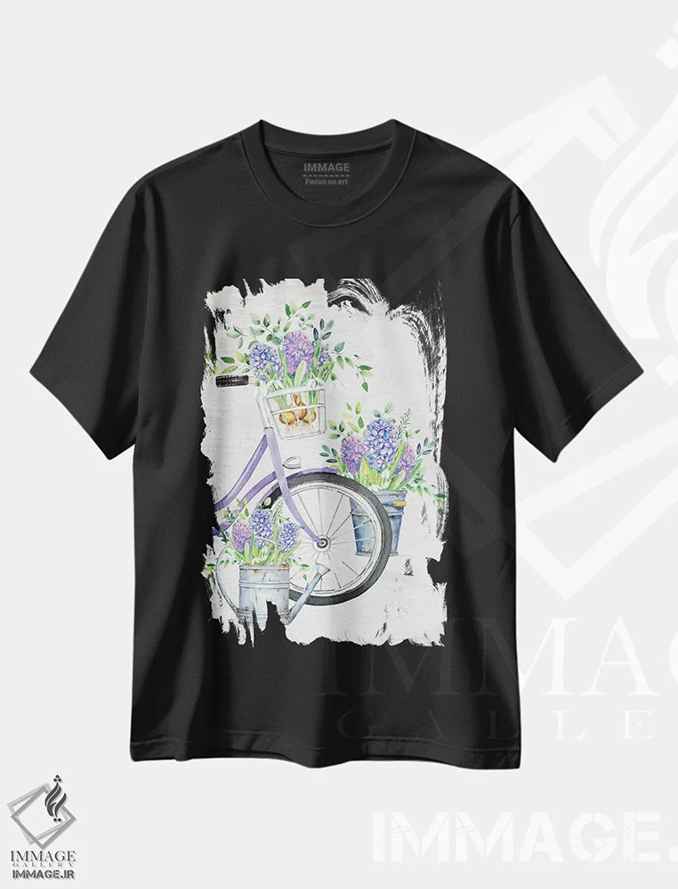 تیشرت مشکی طرح دار برداشت سنبل، دکور روستایی اثر لِتِرد اند لایند | فروشگاه ایماژ