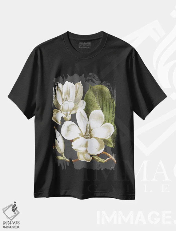 تیشرت مشکی طرح دار ماگنولیا، دکور معاصر اثر لِتِرد اند لایند | فروشگاه ایماژ