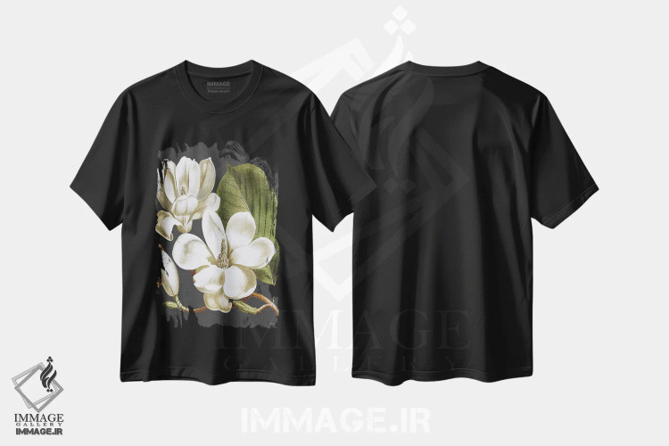 تیشرت مشکی طرح دار ماگنولیا، دکور معاصر اثر لِتِرد اند لایند | فروشگاه ایماژ