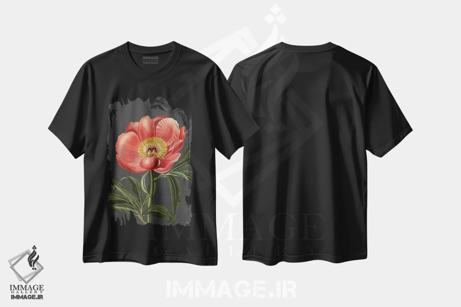 تیشرت مشکی طرح دار گل صدتومانی، دکور معاصر اثر لِتِرد اند لایند | فروشگاه ایماژ