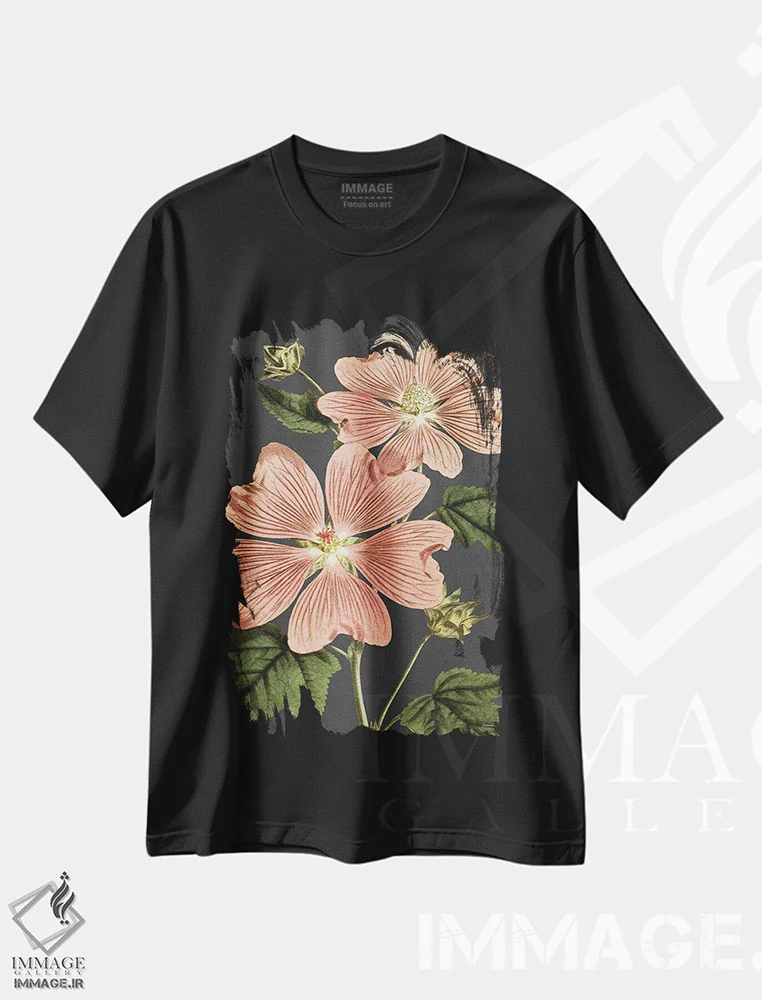 تیشرت مشکی طرح دار شقایق صورتی، دکور معاصر اثر لِتِرد اند لایند | immage.ir