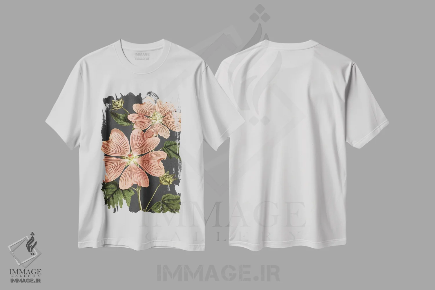 تیشرت سفید طرح دار شقایق صورتی، دکور معاصر اثر لِتِرد اند لایند | فروشگاه ایماژ