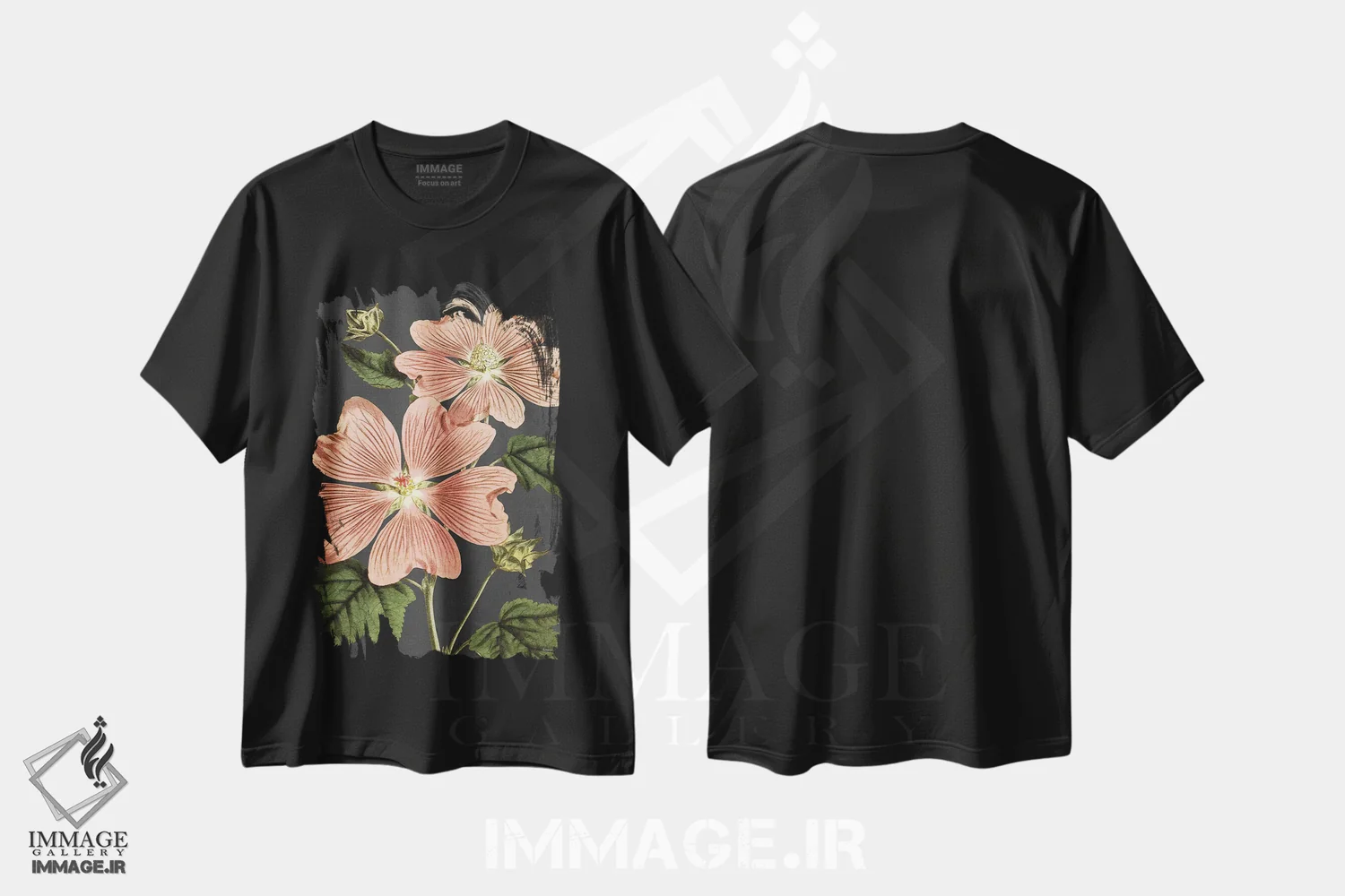 تیشرت مشکی طرح دار شقایق صورتی، دکور معاصر اثر لِتِرد اند لایند | immage.ir