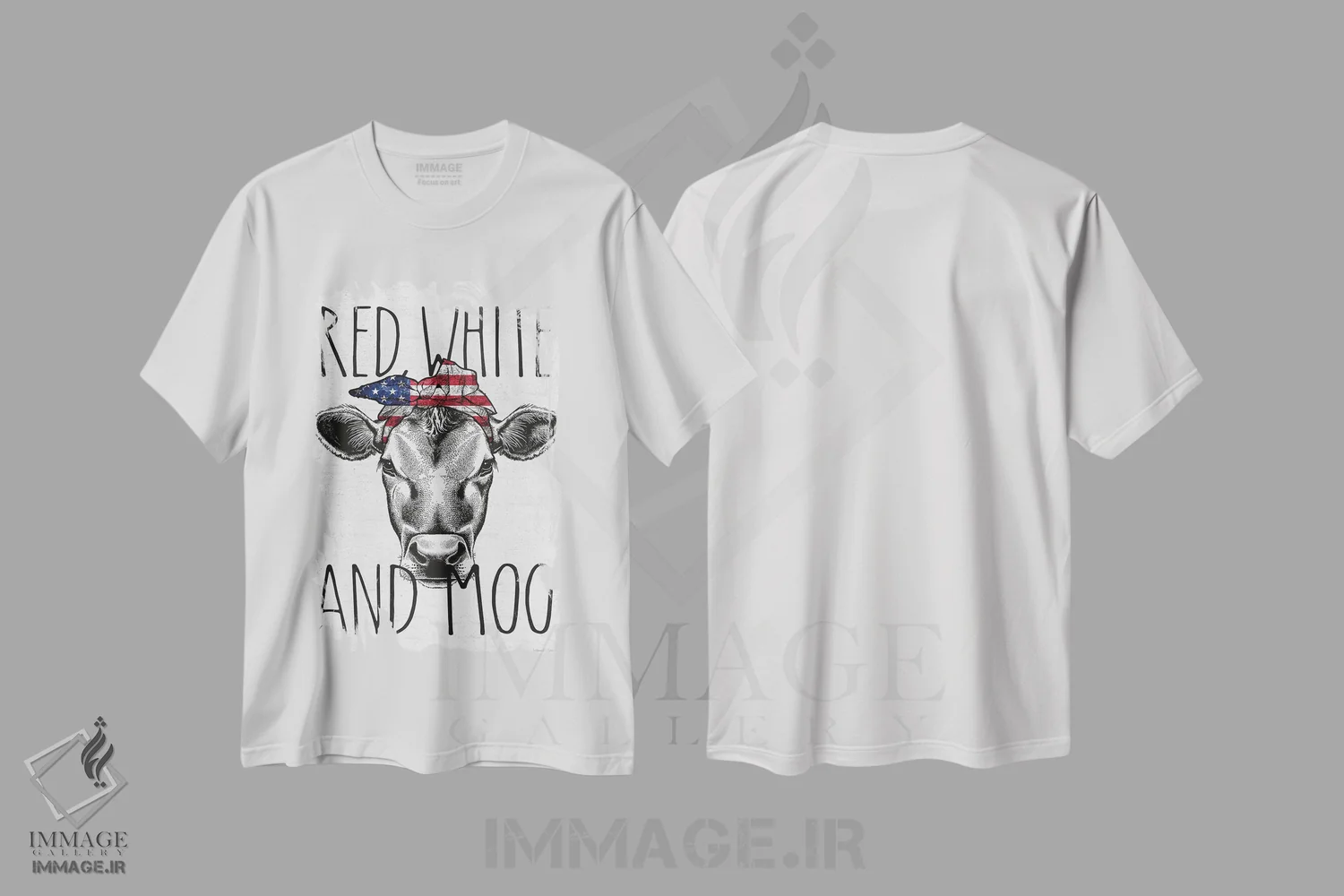 تیشرت سفید طرح دار White And Moo,قرمز، سفید و مااا، دکور آمریکایی اثر لِتِرد اند لایند | فروشگاه ایماژ