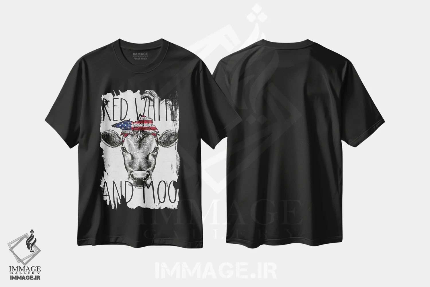 تیشرت مشکی طرح دار White And Moo,قرمز، سفید و مااا، دکور آمریکایی اثر لِتِرد اند لایند | immage.ir