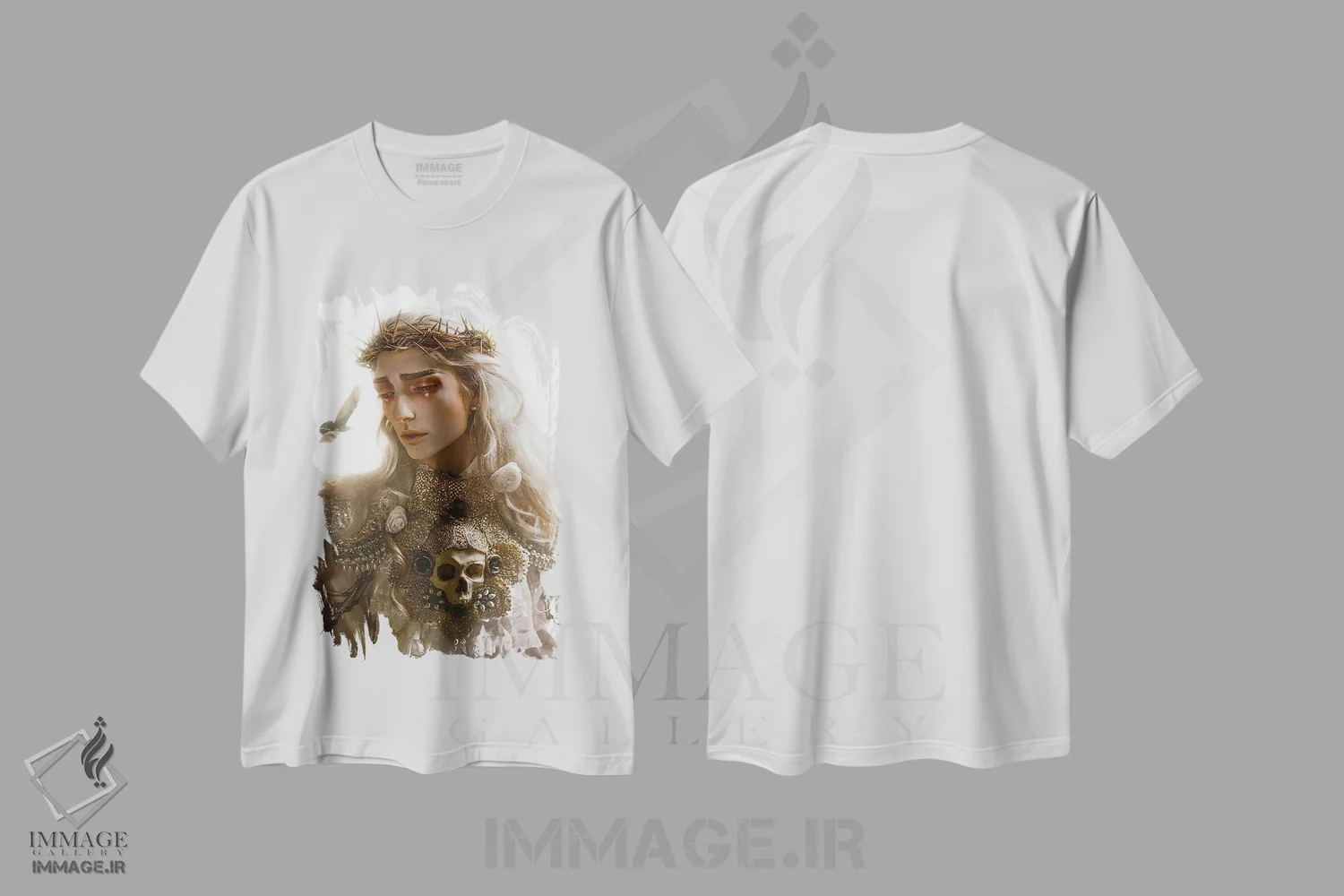 تیشرت سفید طرح دار قدیس، هنر فاخر معاصر اثر لیلین لیو | immage.ir