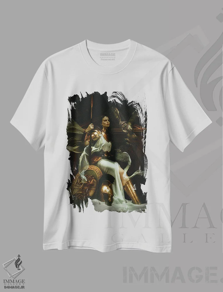 تیشرت سفید طرح دار آتنا، هنر فاخر معاصر اثر لیلین لیو | فروشگاه ایماژ