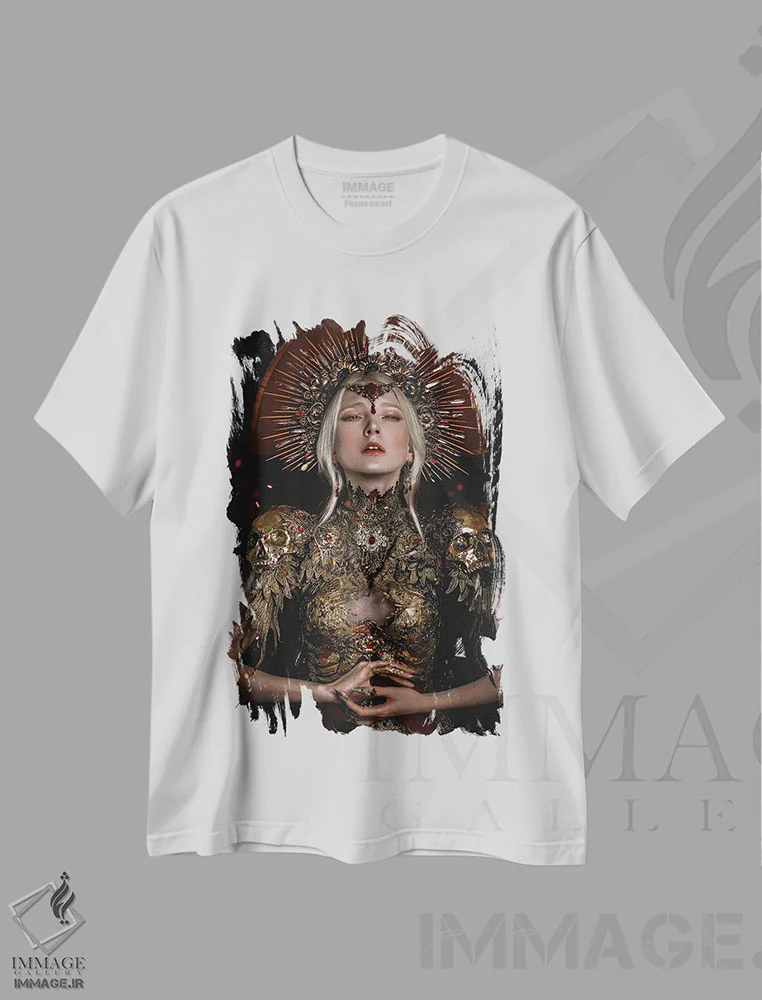 تیشرت سفید طرح دار حامی جنگ، هنر فاخر معاصر اثر لیلین لیو | immage.ir
