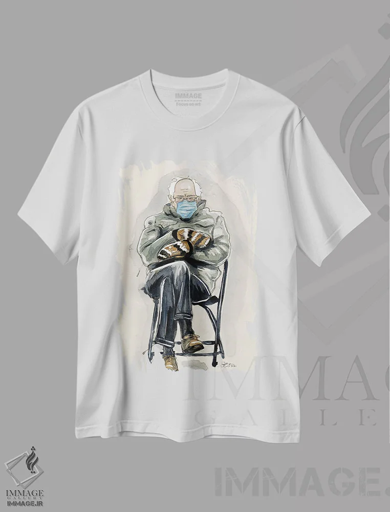 تیشرت سفید طرح دار برنی سندرز بی تفاوت، مدیوم اثر شان الموور | immage.ir