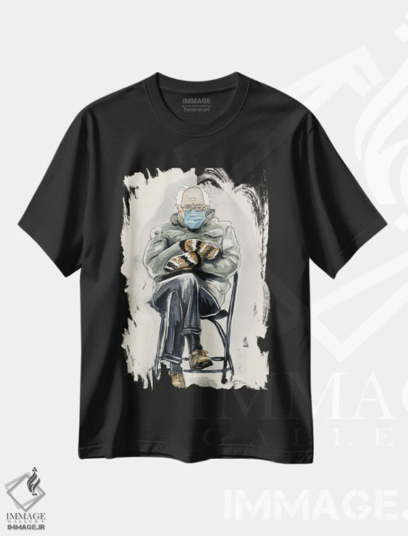 تیشرت مشکی طرح دار برنی سندرز بی تفاوت، مدیوم اثر شان الموور | فروشگاه ایماژ